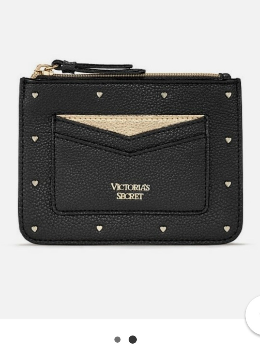 Victoria's Secret Black Card Wallet with Gold Accent studs and Keychain NWOT